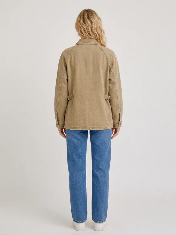 Women's Vintage Utility Khaki Distressed Denim Jacket