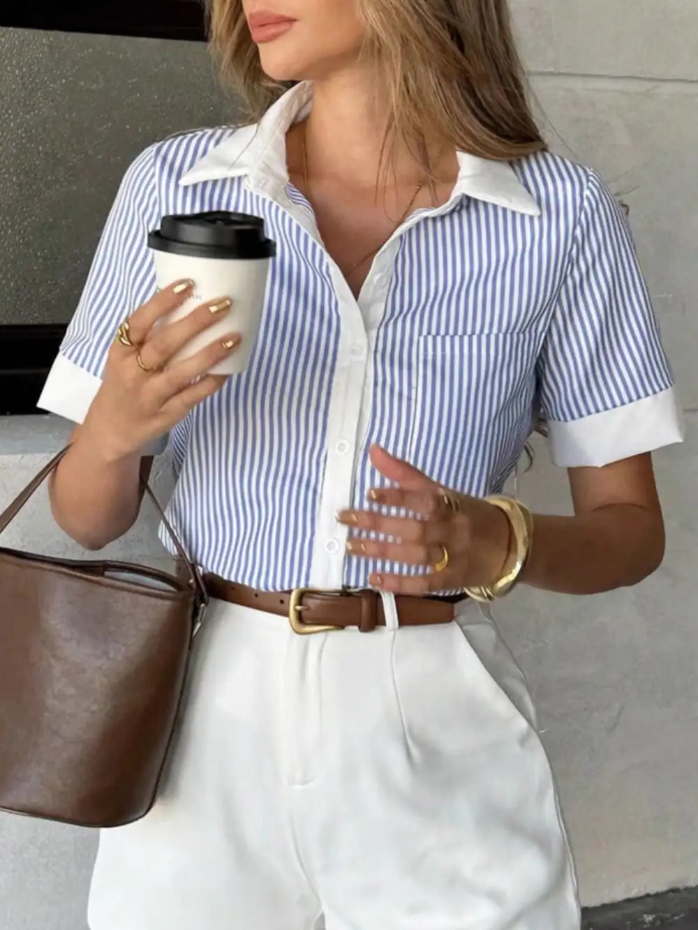Striped Button Down Short Sleeve Shirt