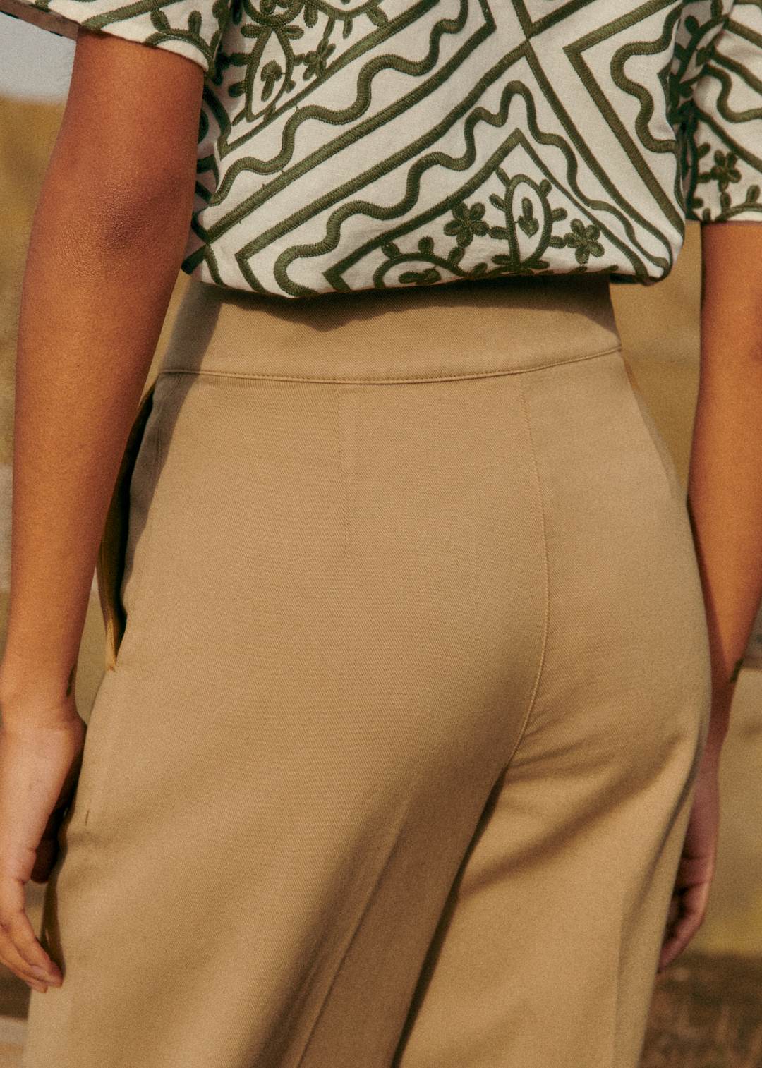 Beige High Rise Straight Leg Pants