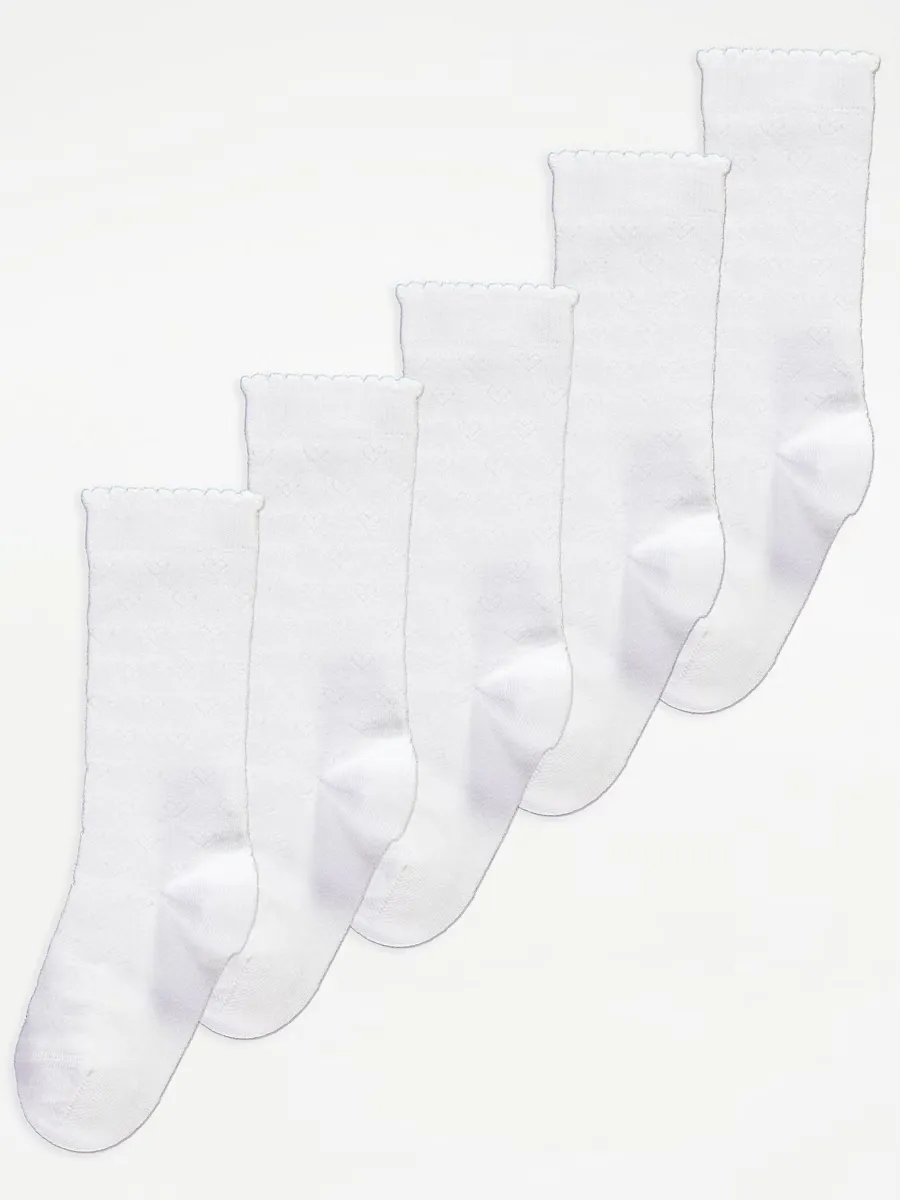 Cotton Rich Heart Pointelle Knee High Socks 5 Pack