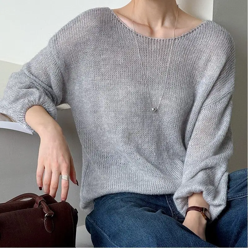 Loose Knit Sweater With Back Tie