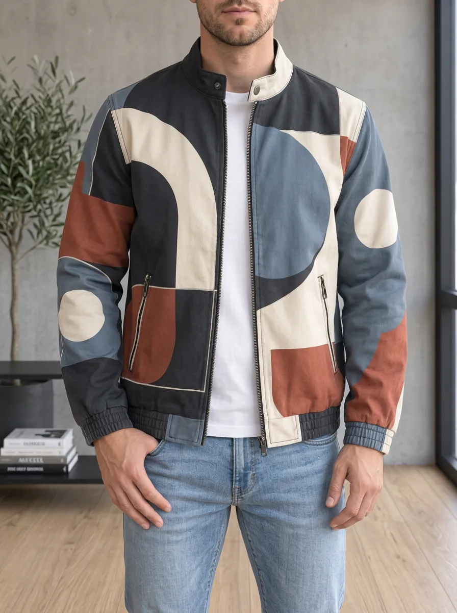Men's Abstract Geometric Rugged Trail Bomber Jacket