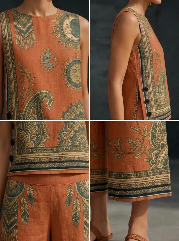 Women's Boho Sun Paisley Printed Sleeveless Set