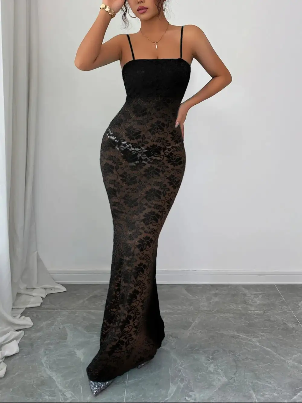 Lace Square Neck Maxi Dress