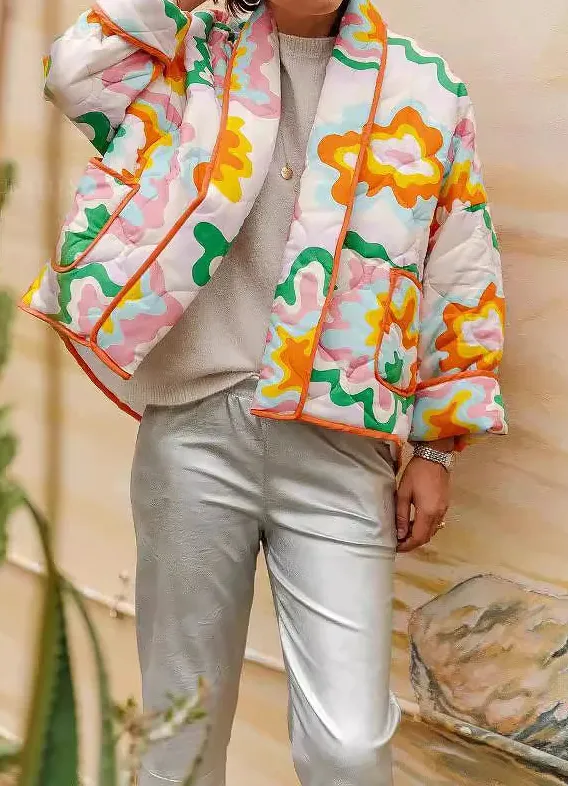 Printed Quilted Puffer Cardigan