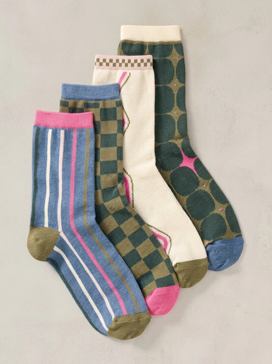 Geometric Striped Four-Pair Casual Socks