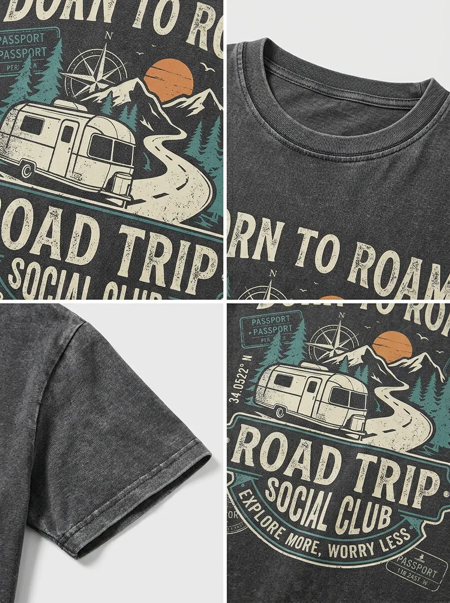 Unisex Road Trip Camper Born To Roam Printed T-shirt
