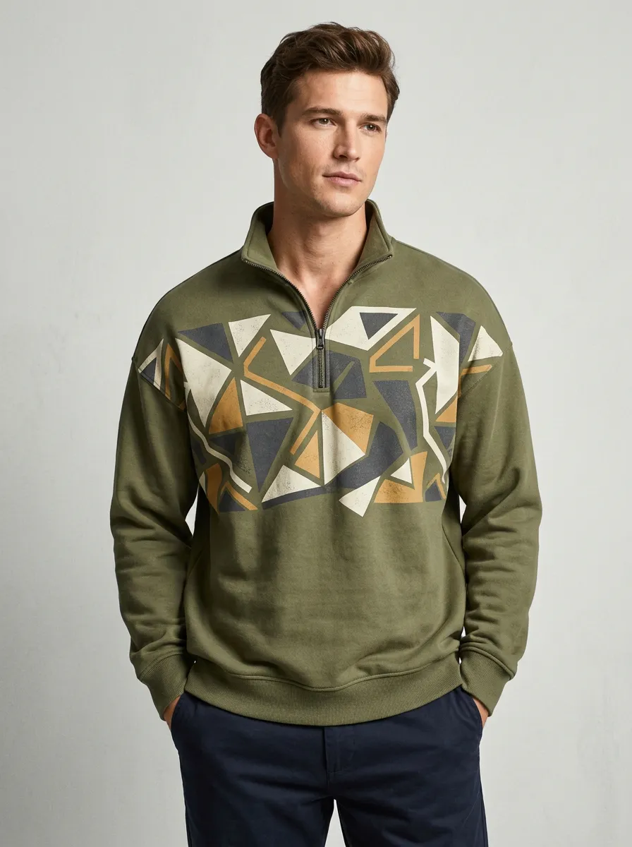 Relaxed Half-Zip Geometric Abstract Men's Half-Zip Sweatshirt