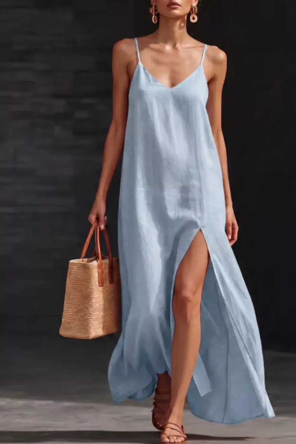 V Neck Slit Maxi Dress