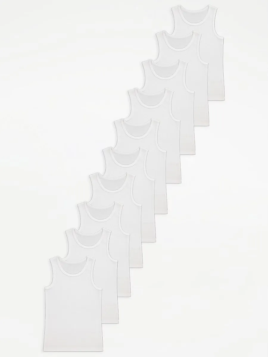 White Ribbed Vests 10 Pack