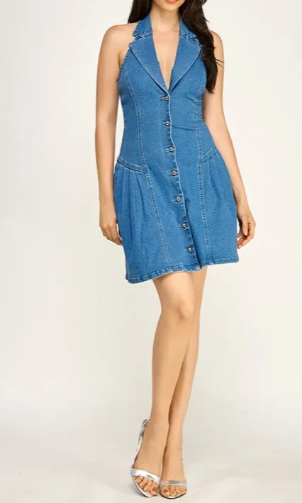 Button Front Denim Mini Dress