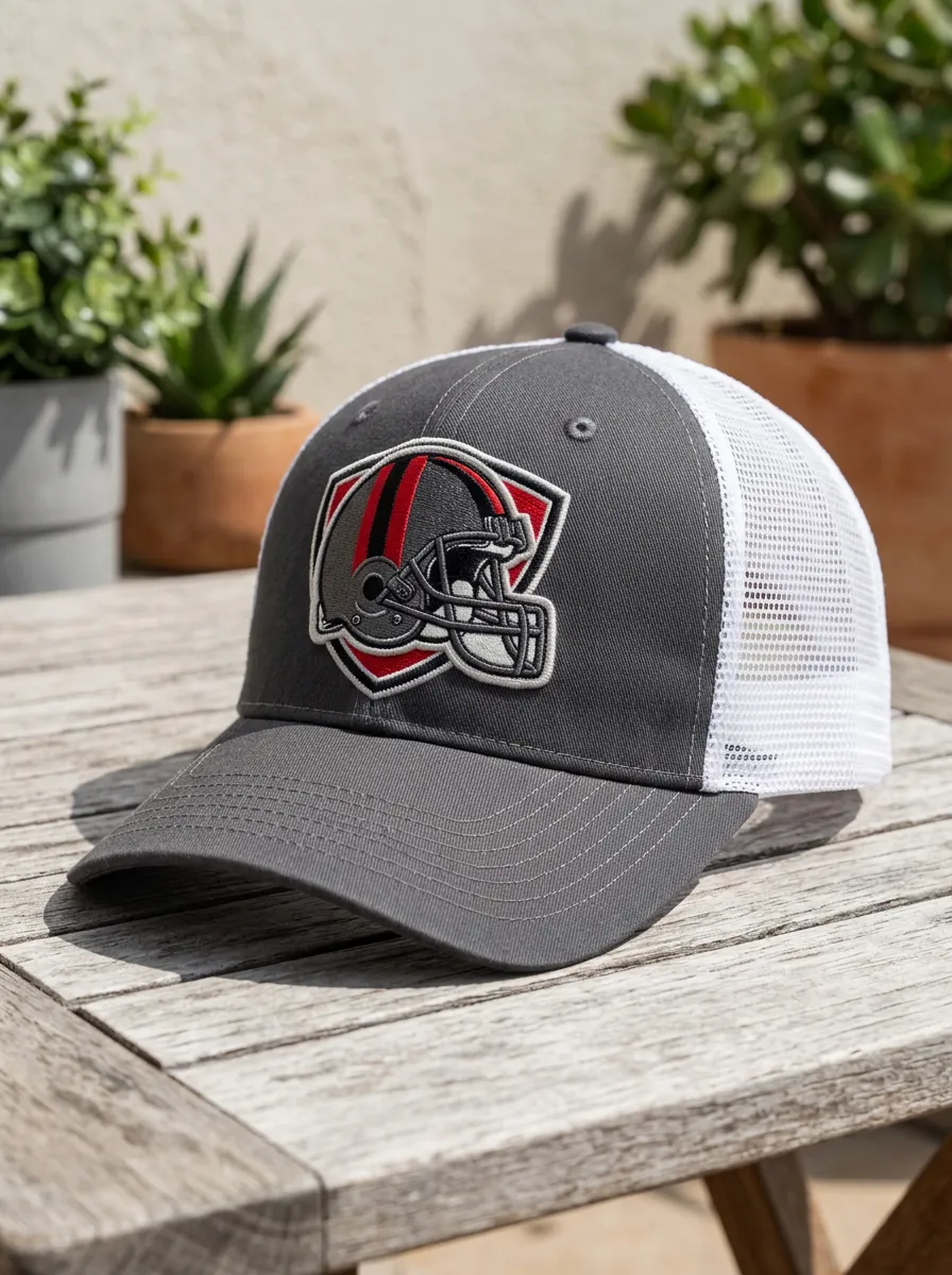 Men's Football Fan Helmet Shield Embroidered Mesh Trucker Cap