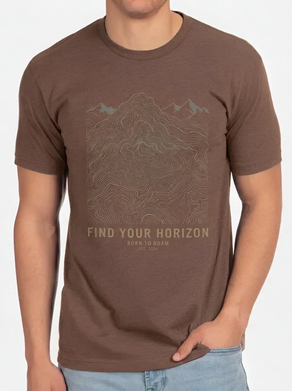 Men's Hiking Lover Mountain Topographic Printed T-shirt