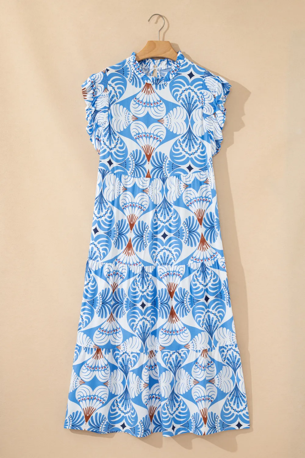 Blue Botanical Flutter Sleeve Dress