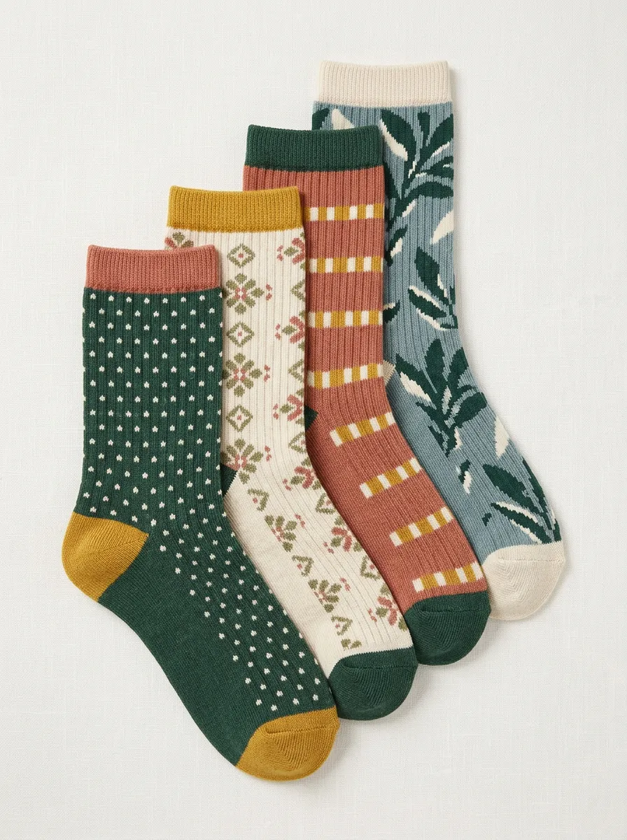 Practical Geometric Floral Wardrobe Women's Four Pair Socks