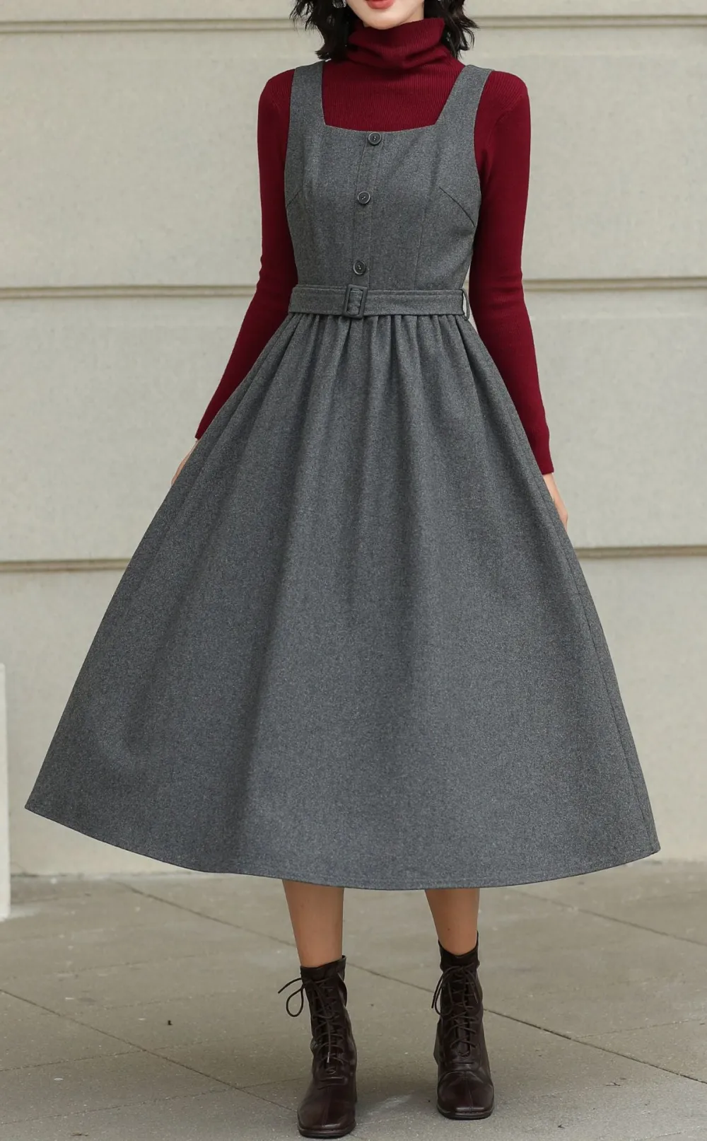 Wool Blend Swing Sleeveless Midi Dress