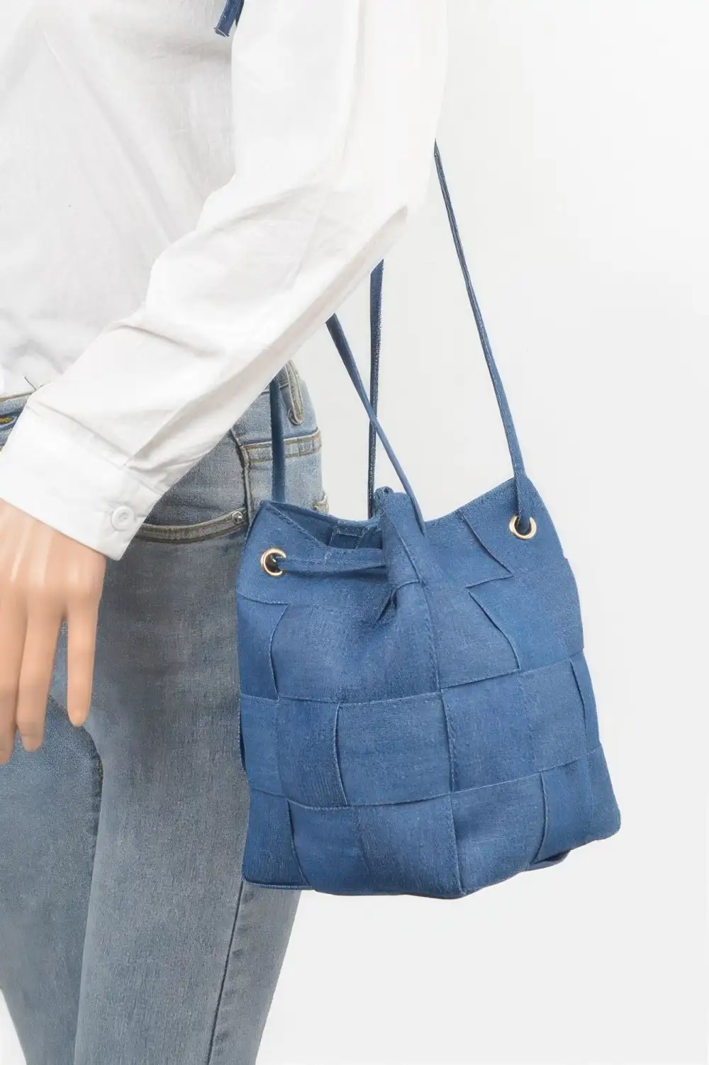 Braided Denim Bucket Bag