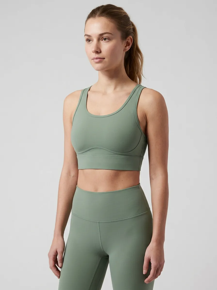Women's Scoop-Neck Reinforced-Trim Wide-Strap Moderate-Coverage Sports Bra