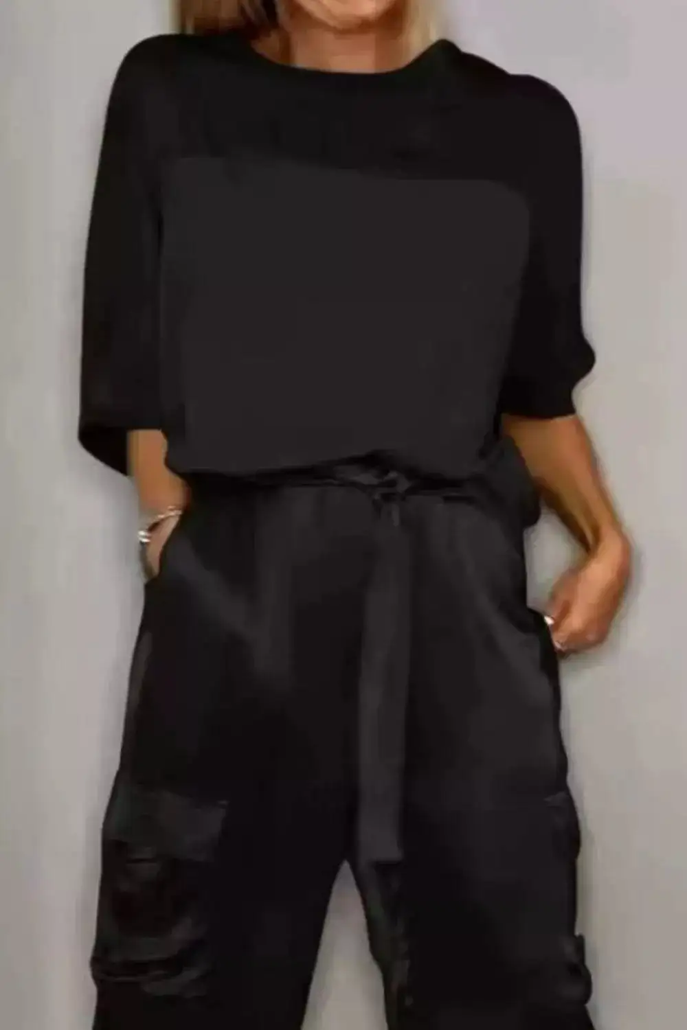Satin Round Neck Top and Pants Set