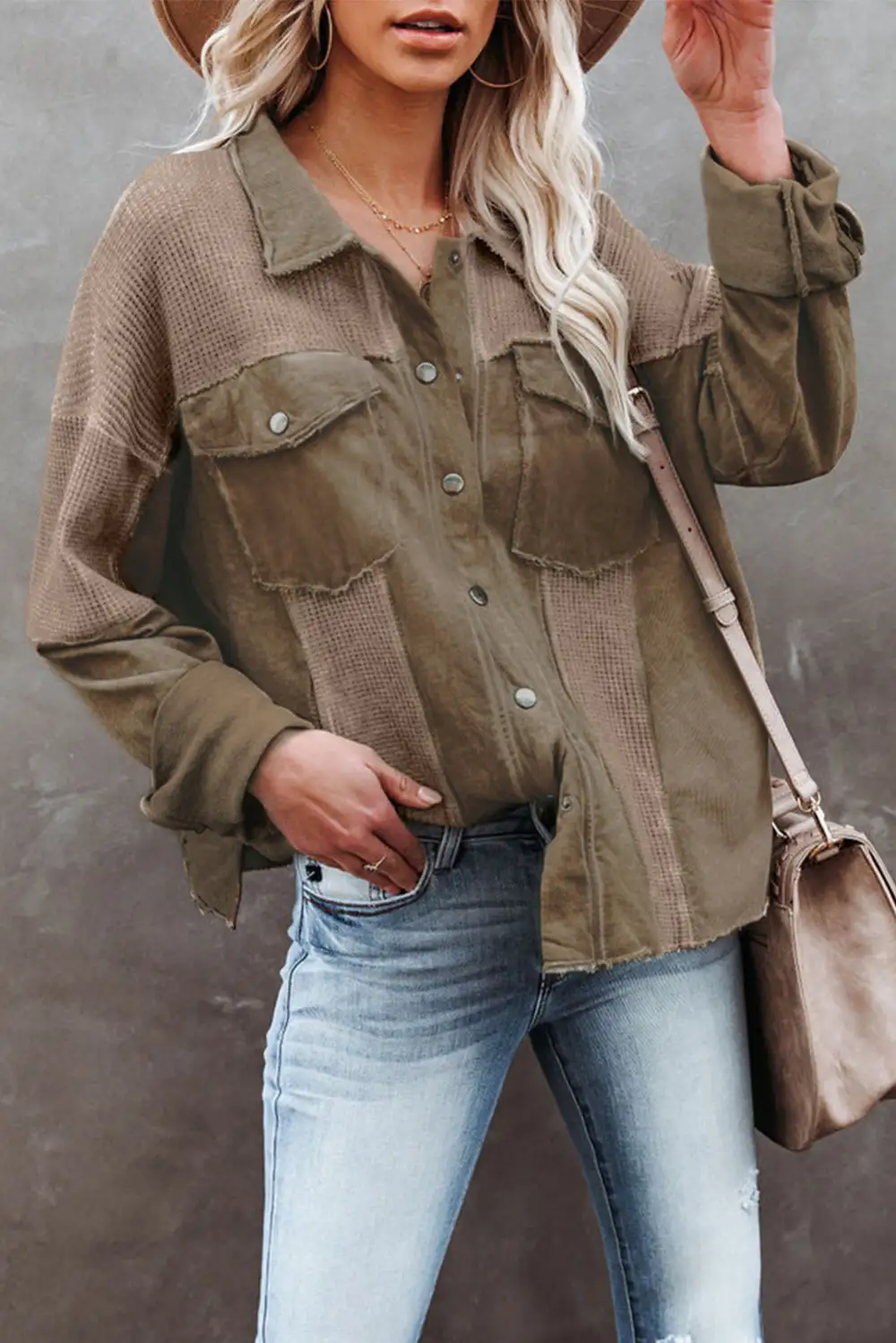 Waffle Knit Button Front Jacket