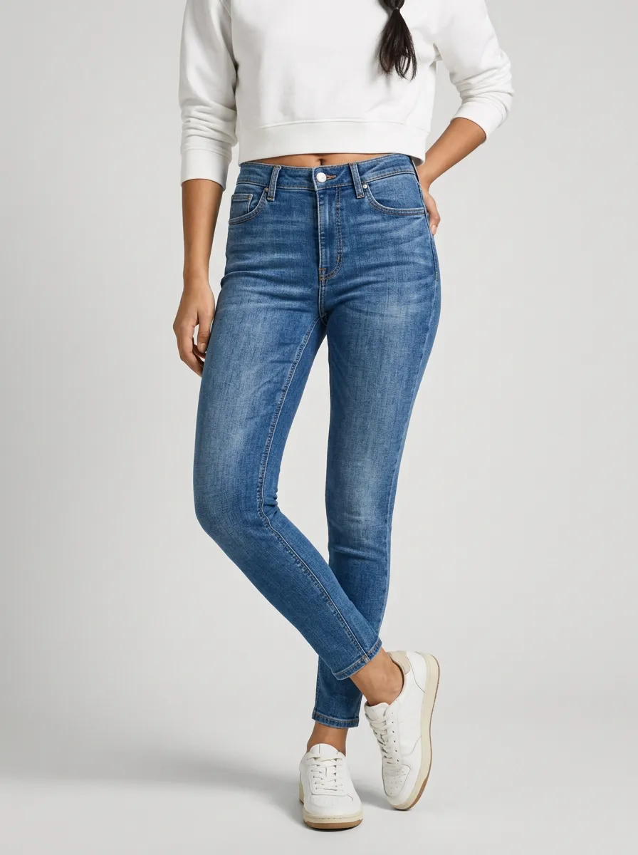 Women's High-Waisted Blue Denim Slim Fit Jeans