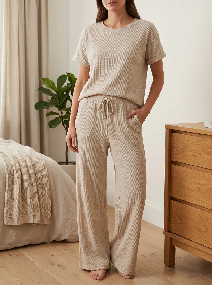 Waffle Knit Loungewear Set
