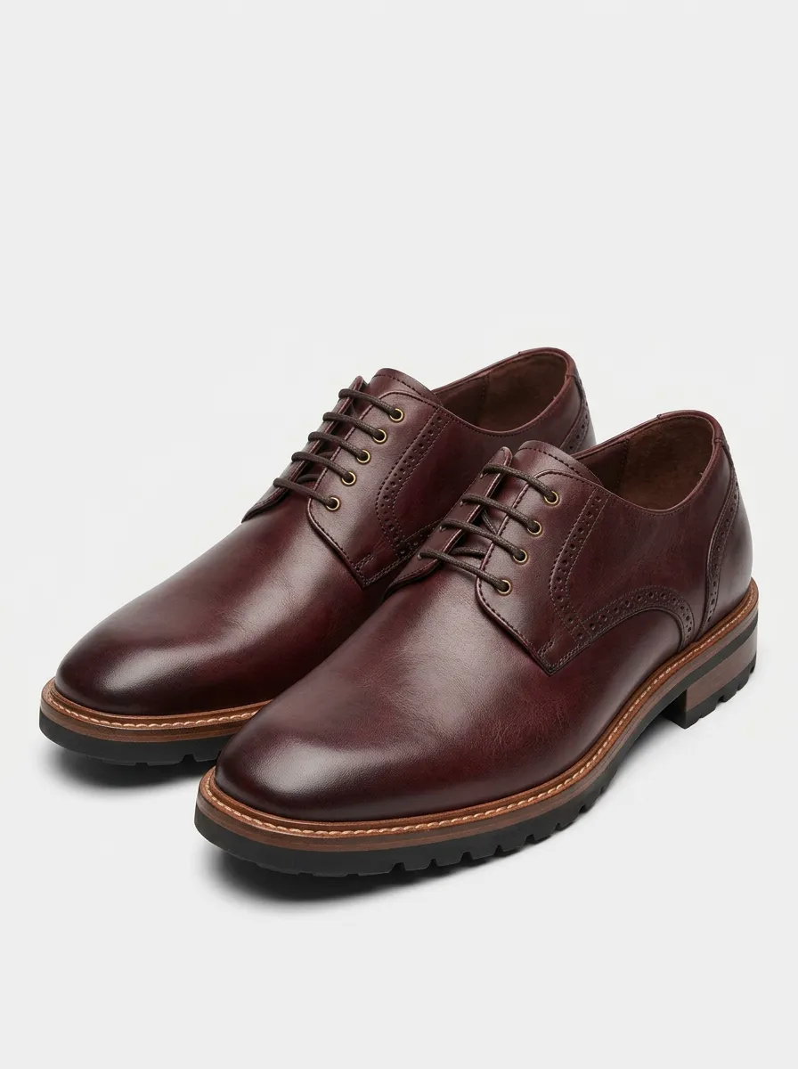 Men's Classic Brogue Burgundy Leather Oxford Shoes