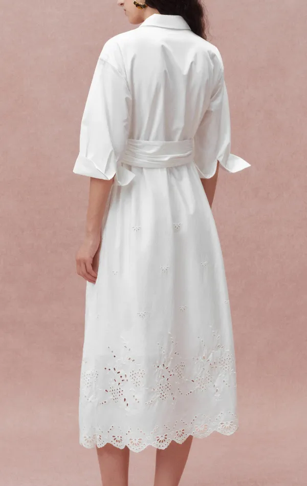 Wrap Cotton Poplin Midi Shirt Dress