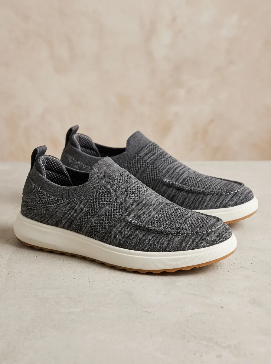 Practical Knit Slip-On Detail Men's Stretch Canvas Shoes