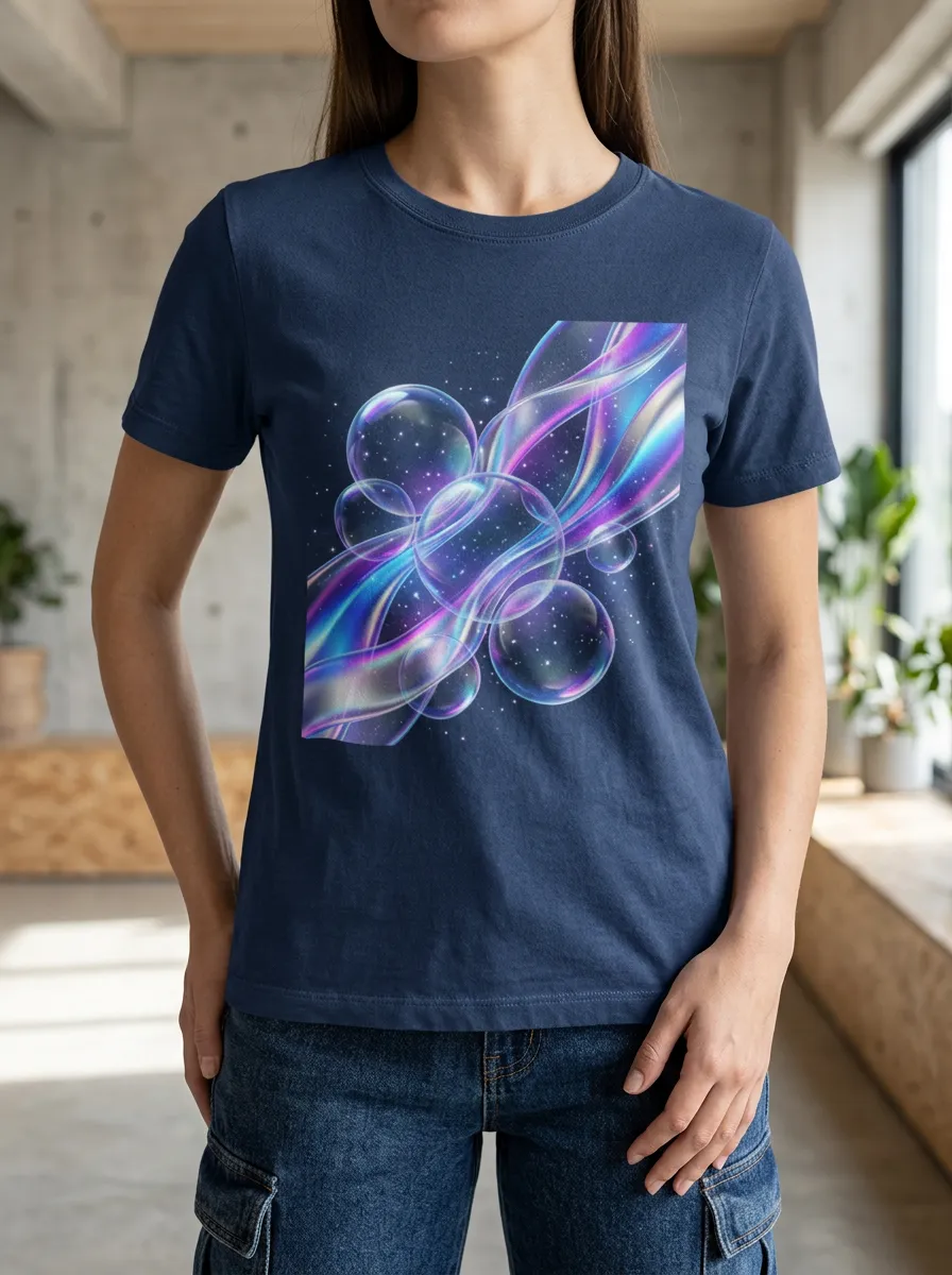 Women's Abstract Bubble Neon Wave Printed T-shirt