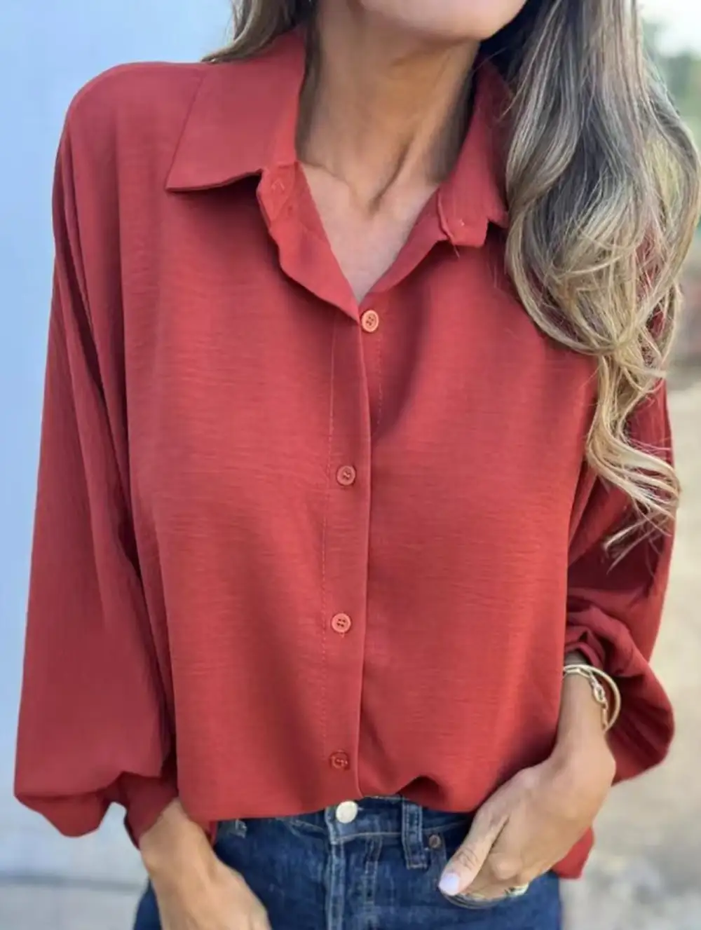 Soft Drape Collared Button-Down Shirt