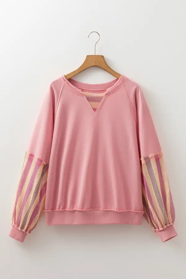 Women's Striped Mesh Patchwork Pullover Top