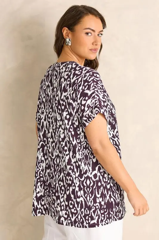 Berry Red Ikat Print Button Front Blouse