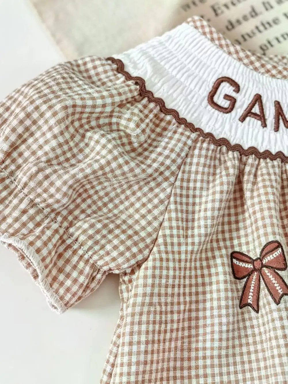 Girls Gingham Football Puff Sleeve Dress