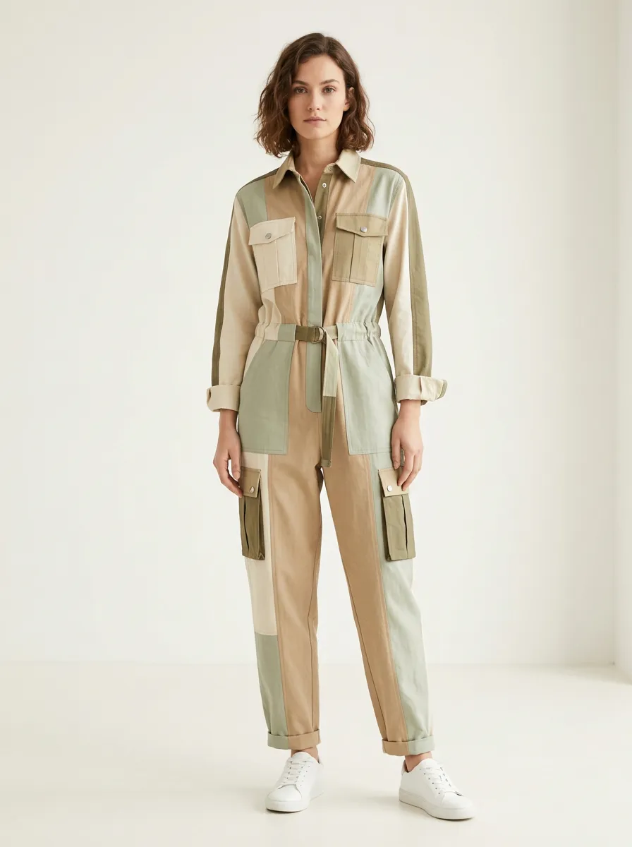 Women's Marin Utility Patchwork Colorblock Graphic Jumpsuit