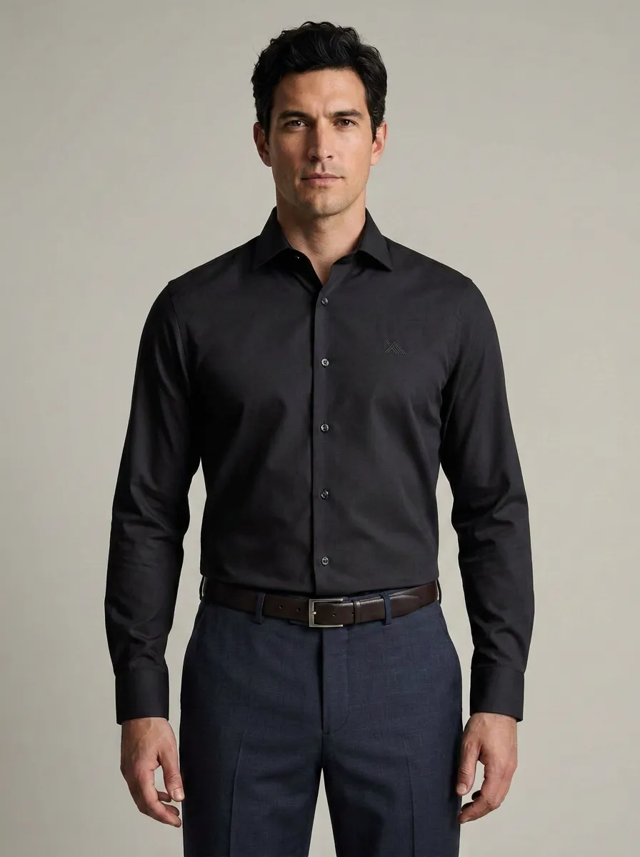 Men's Non-Iron Cotton  Logo Embroidered Dress Shirt
