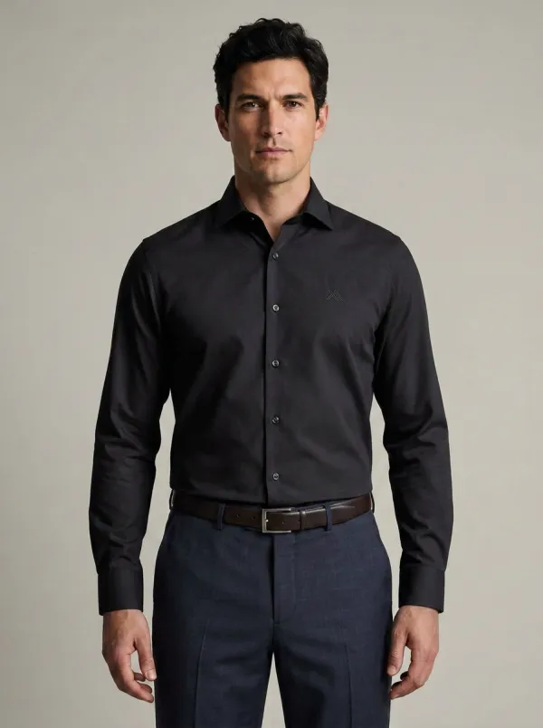 Men's Non-Iron Cotton  Logo Embroidered Dress Shirt