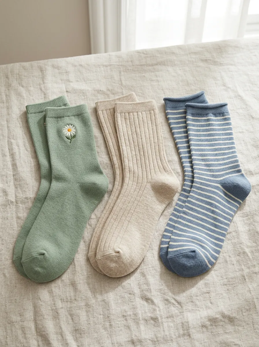 Women's Daisy Floral Striped Ribbed Embroidered Socks Set