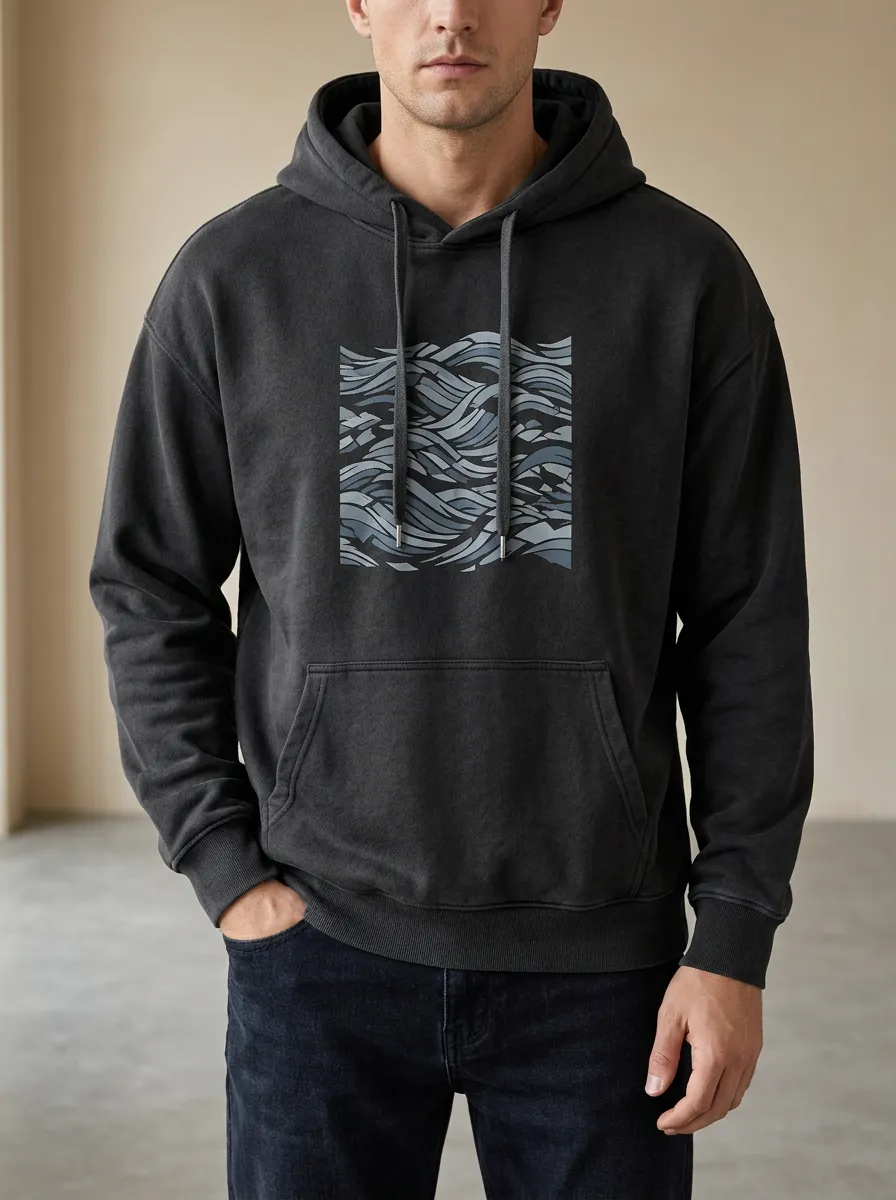 Men's Abstract Ocean Wave Pattern Print Hoodie