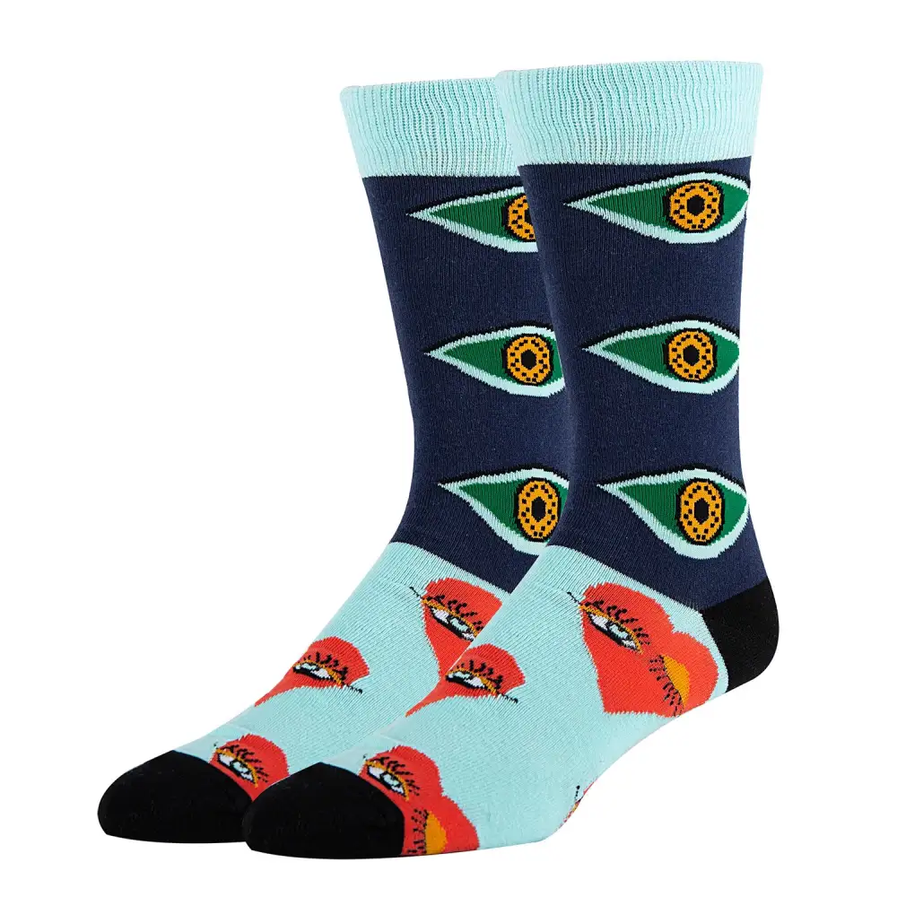 Cotton Blend Eye Motif Crew Socks