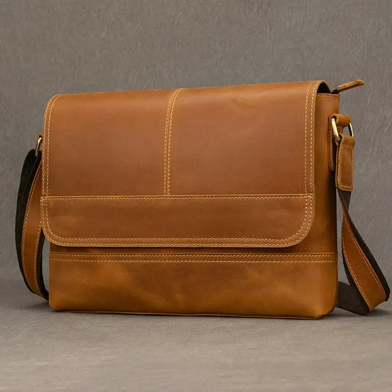 Vintage Dark Brown Leather Messenger Bag