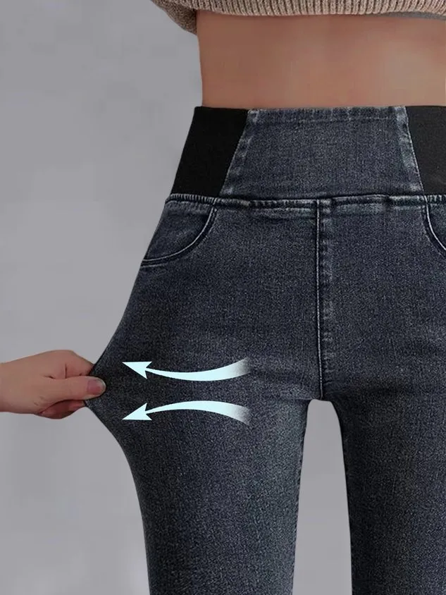 Women's Elasticity Waist Stretchy Loose Plain Denim Jeans