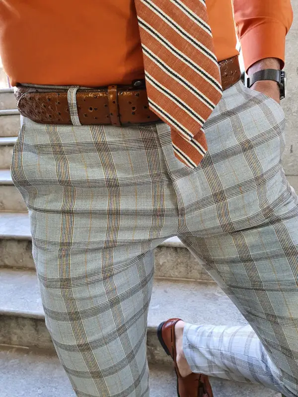 Refined Structured Slim Fit Plaid Tailored Trousers