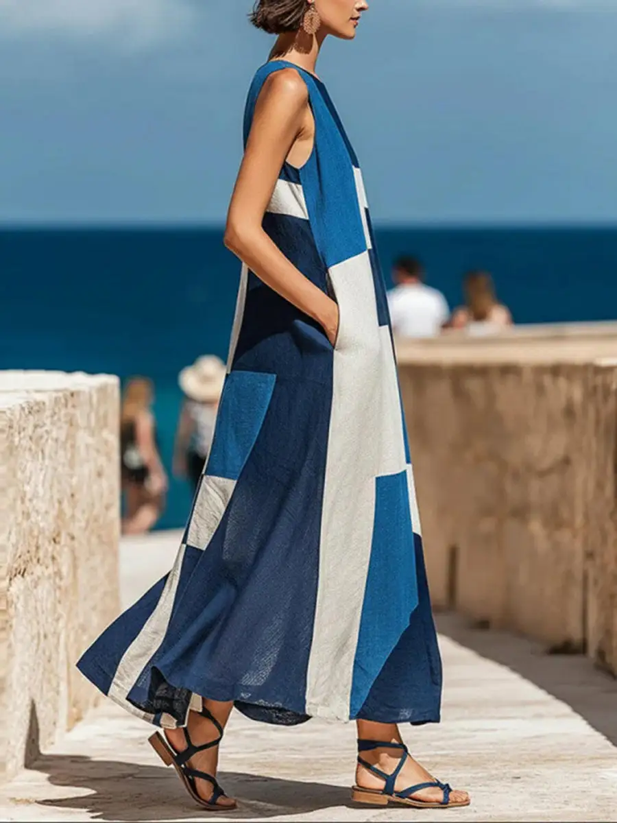 Loose Pockets Neck Maxi Dress