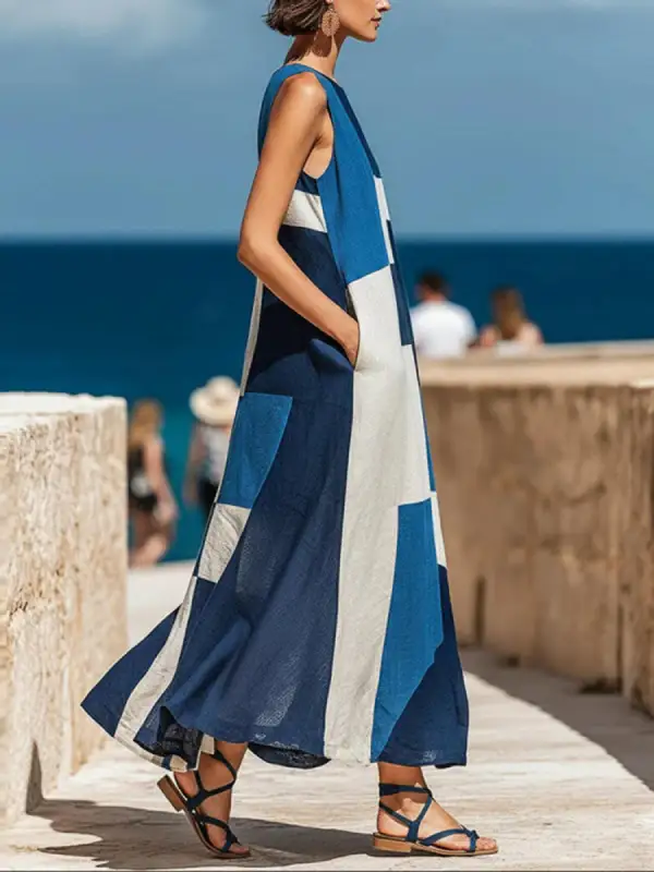 Loose Pockets Neck Maxi Dress