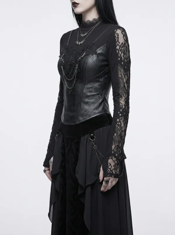 Women's Gothic Rose Skeleton Lace Printed Long Sleeve Top