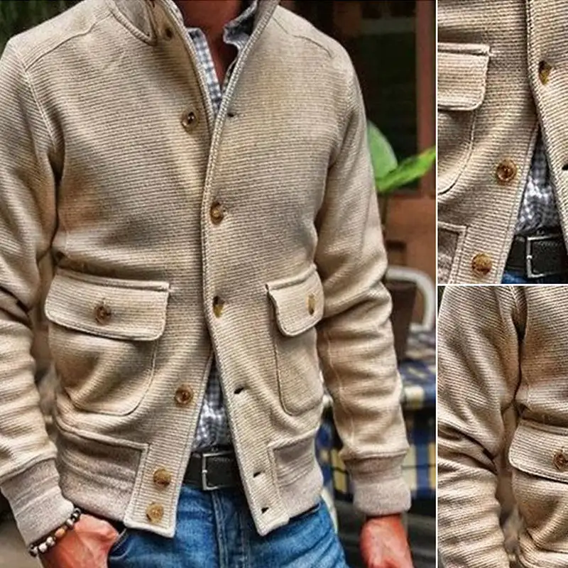 Textured Zip Band Collar Jacket