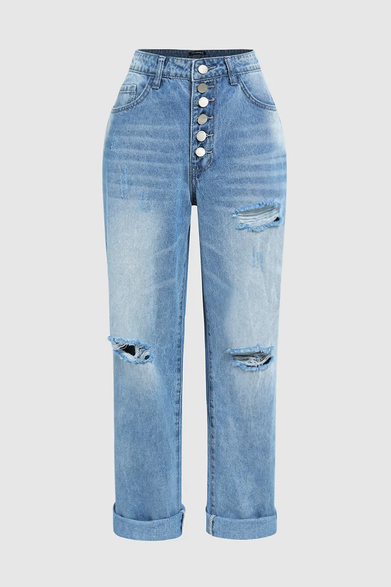 Ripped Button Up Low Waist Jeans