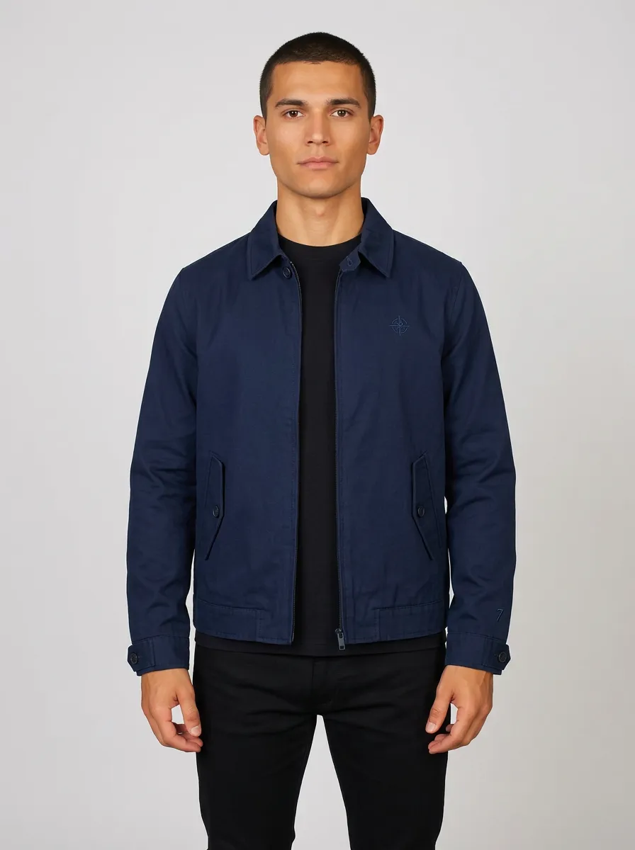Men's Casual Minimalist Compass Logo Embroidered Harrington Jacket