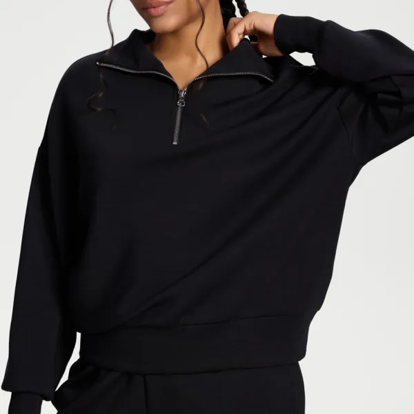 High Collar Relaxed Half-Zip Sweatshirt